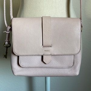 Fossil Kinley pink leather front pocket flap crossbody bag